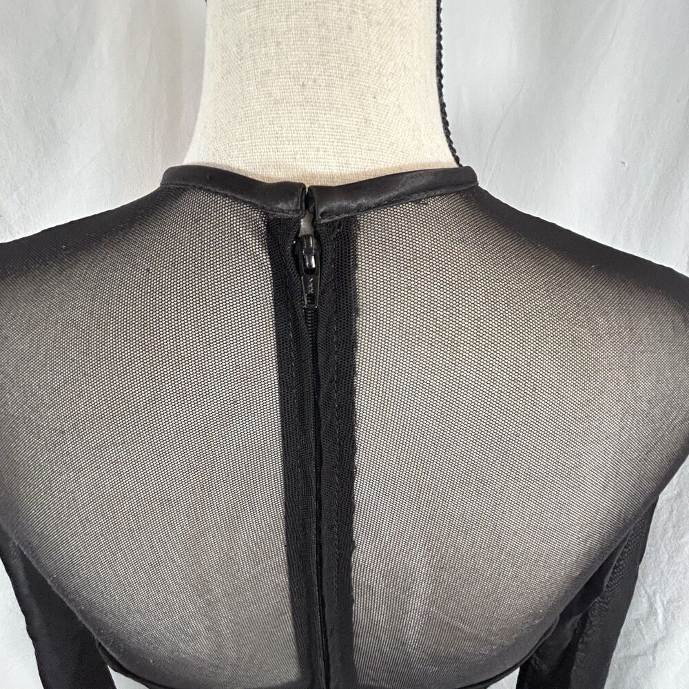 Vtg Caché Rose Applique Black Mesh Bodycon Mini Dress 80s 90s USA Made Size XS - Picture 10 of 15